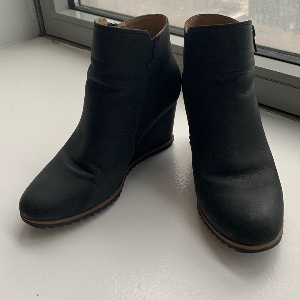 Black wedge booties
